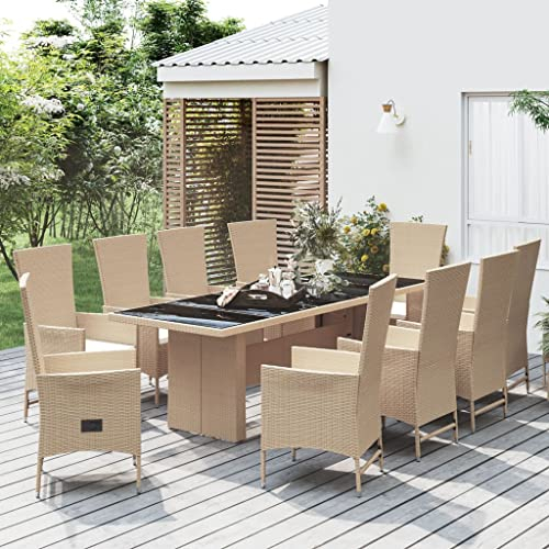 BUKSCYJS Hochlehner Gartenstuhl,GartenmöBel Set11-Tlg. Garten-Essgruppe Mit Kissen Beige Poly Rattangeeignet FüR Wohnzimmer, Schlafzimmer, GäRten, Balkone, Terrassen