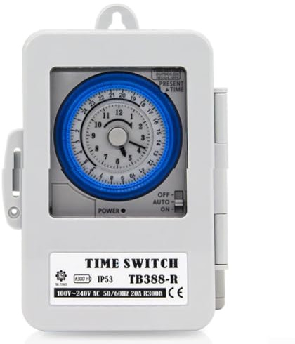 Mechanischer Timer, Zeitschaltuhr, TB388, PC, wasserdicht, 24 Stunden, täglich programmierbar, Zeitschaltuhr für Warmwasserbereiterlampe, AC 100 ~ 250 V, 20 A