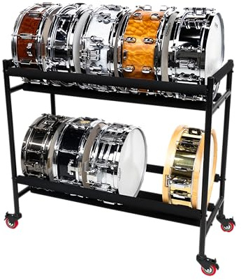 Gator Frameworks Zweistöckiger Snare-Rack mit feststellbaren Rollen, für bis zu 10 Snaredrums; (GFW-SDRACK-T2) | Leicht zu montieren, robuste Stahlkonstruktion, gepolsterte Oberflächen, feststellbare Rollen für einfache Platzierung