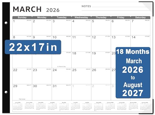 Desk Calendar 2026, KOPEESY 22 x 17 Large Desk Calendar, 18 Mouths From January 2026 to June 2027, Desktop Calendar with Notes and Thick Paper for Home, Office and School