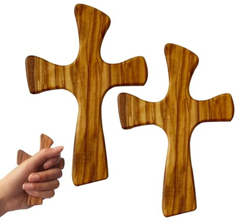 Kintyno Wooden Cross 4.72in,Portable Handheld Cross,Olive Wood Prayer Cross with Bag and Certificate (2 Pack)