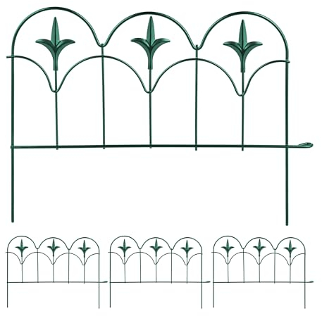 Relaxdays Beeteinfassung, 4er Set, Metall, HxB: je 28 x 38,5 cm, Beetumrandung für Garten, Zierzaun zum Stecken, grün