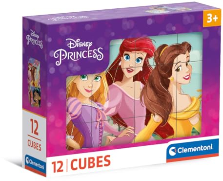 Clementoni Disney Princess 12 Würfel Puzzle Kinder - Geschicklichkeitsspiel für Kinder ab 3 Jahren - Sensorik- & Motorikspielzeug Disney Puzzle 41197