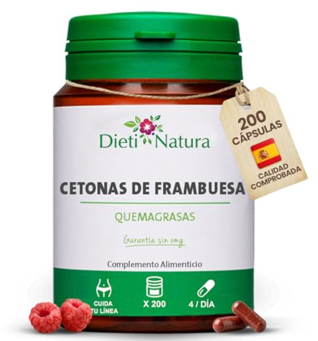 Dieti Natura Cetonas de Frambuesa 200 Cápsulas - Acelerador Metabolismo Natural - Apto para Dieta Keto - Termogénico que favorece a la Quema de Grasa (Bote 200 Cápsulas)