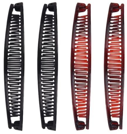 4 Stück Bananen-Haarspangen Clincher Kämme große Vintage Bananenclips Kamm Fischschwanz Haarspange Pferdeschwanz Halter Clips für Frauen Mädchen dickes lockiges Haar