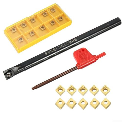 Drehwerkzeug-Halter-Set, 8 mm, S08K-SCLCR06, Drehwerkzeuge, Drehmeißel, Bohrstange mit 10 Stück CCMT060204-HM Einsätzen