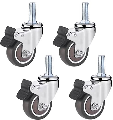 Schwerlastrollen Robuste Lenkrollen aus Gummi, M12 x 25 mm, Gewindeschaft, bewegliche Lenkrollen, 6,3 cm, Möbelrollen, for Tisch, Einkaufswagen, Wagen, Werkbank, Garage, Stuhl, 4 Stück (Bremse) (Colo