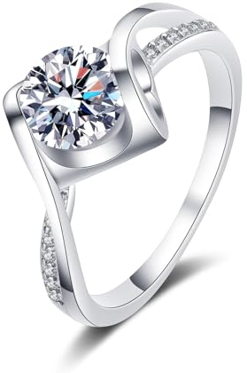 KnSam Freundschaftsringe Weißgold Au750 18 Karat, 1ct Labor Erstellt Diamant Diamantring Klassiker Rund Design, 18K Gold Hochzeitsring Echter Schmuck für Damen, Gr.54 (17.2)
