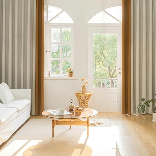 Ayoiow Vorhang Blickdicht Verdunkelung, Thermovorhang Hitzeschutz Mit Ösen, Chenille Gardinen Vorhang Blickdicht 2 Stück, Beige Und Hellbraun, 86X160CM