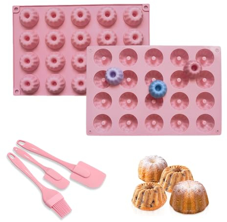2 Pièces Moule Kouglof Silicone Mini Moule À Kouglof Moule À Gâteau Avec 20 Cavités Et 3 Spatules En Silicone Pour Faire Des Gaufres, Du Chocolat, De La Gelée, Du Pudding Et De La Glace (Rose)