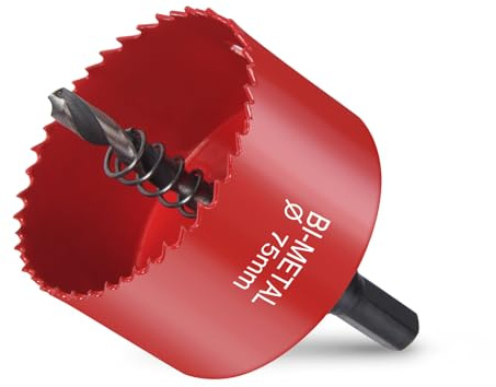 Flintronic hålfräs-set, 75 mm hålcirkelsåg, bi-metallhålsåg, 1 borr, 1 fjäder, 1 nyckel, hålsåg för aluminium, trä, PVC- och plastplatta, 1/4 gänga