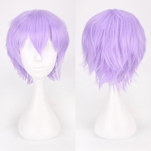 Fouriding Parrucca corta viola chiaro unisex corta Cosplay parrucca prom capelli soffici strati resistenti al calore capelli sintetici per donne uomini feste Halloween costume cosplay