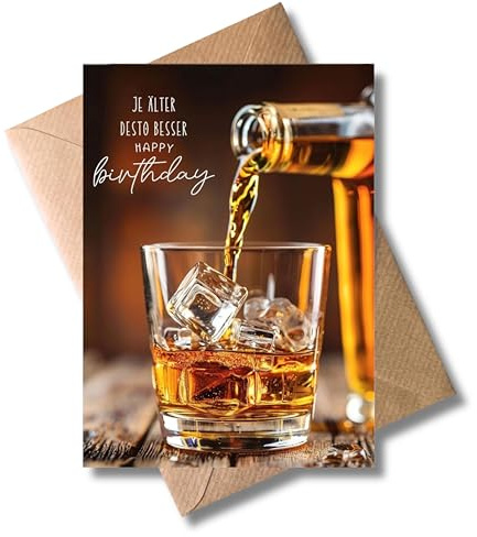 WBdesignz Whisky Geburtstagskarte mit Umschlag - Je älter desto besser - Whiskyglas – Für Männer Väter Freunde Genießer & Kollegen - Geburtstag Glückwunsch Karte - Geschenkidee (DIN A6)
