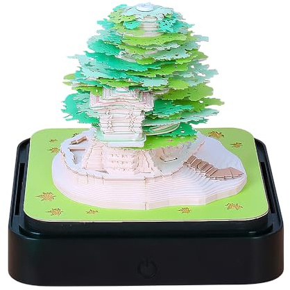 KBIBCK Calendrier 3D 2026 avec lumières - Bloc-notes 3D 2026 - Calendrier de table - Calendrier 3D à déchirer - Papier d'art - Arbre DIY - Ornement créatif de bureau (vert)
