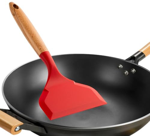 Silicone Spatula Turner,Dishwasher-Safe Silicone Spatula Turner - Non Scratch Spatula with Wooden Handle for Fried Egg Pizza Meat Pie and Steak