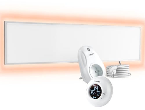 UMBRELLA® Infrarot Wandheizung mit Thermostat [FERNBEDIENUNG + WIFI STEUERUNG] – Infrarotheizung Kassettendecken – Carbon Crystal Infrarot Paneel App steuerbar – TH20 Funk - 120x30 cm - 360 W