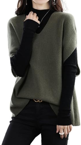 Ailaile Maglione da donna gilet 100% lana merino leggero senza maniche pullover con scollo a V maglia gilet base top corti, Verde Matcha., L