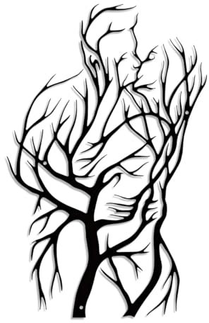 Luccyle Metall Paar Lebensbaum Wanddekoration (Liebespaar küssend),Schwarzes modernes Metall Wandbild Wandskulptur,Badezimmer Dekoration,Romantische Wanddekoration für Schlafzimmer