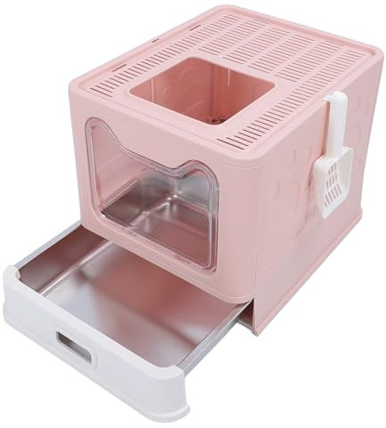 Faltbare Katzenstreu Box, Geschlossene Katzenstreu Katzen Toilette Im Stil mit Großer Schublade aus Edelstahl für Katzen, Geruchs Kontrolle, Große Kitty-Litter-Box mit Schaufel,