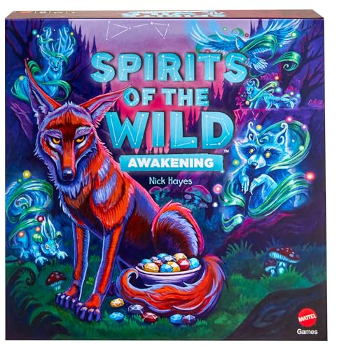 Mattel Games Spirits of the Wild: Awakening Relaxing, Light Strategy Board Game for 2 Players with Stones, Bowl and Coyote Figure
