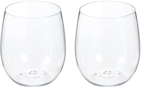 QUARKZMAN 2 Verres à Bordeaux 12oz PET Avec Verres à Boire Transparents Sans Pied pour Verres à Bordeaux bordeaux Blanc Anniversaires Mariages Fête Des Pères Enterrements de Vie de Garçon