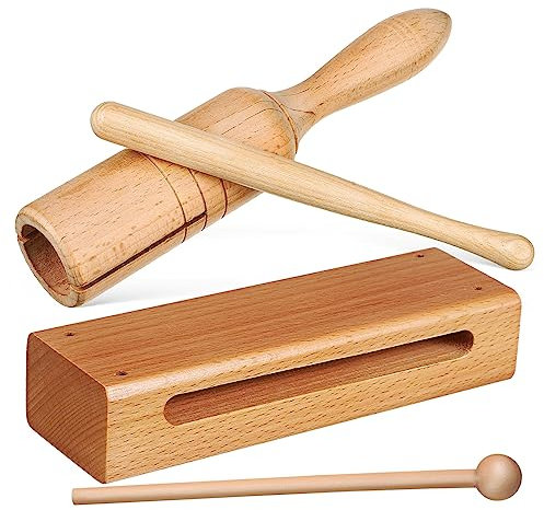 CIMAXIC 2sätze Holzblock Und Handrohr-schlaginstrument Mit Schlägeln Für Musikalische Entwicklung Einfach Zu Bedienen Und Aufzubewahren Geeignet Für Junge Mädchen Und Anfänger
