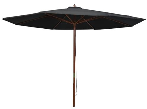 JHQHSM Ombrellone da Esterni con Palo in Legno, Ombrellone da spiaggia Ombrellone da giardino Ombrellone Decentrato Adatto per Giardino Piscina Bar Spiaggia di sabbia 350 cm Nero