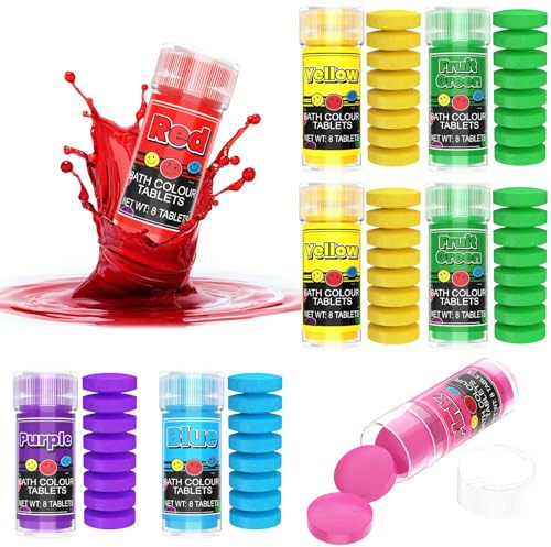 Boules de Bain - 64 Comprimés Bombe de Douche Doux pour La Peau, Couleurs de Bain Sans Parfum en 6 Couleurs Éclatantes, pour Que Distinguent les Couleurs