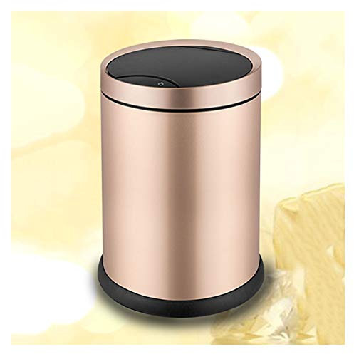 QUSYZD Poubelle ménagère Ronde avec Couvercle en Acier Inoxydable, à Induction Automatique, 5 gallons, sans Contact, pour la Maison, la Cuisine et Le Bureau, Couleur Champagne doré,Champagne Gold-10L