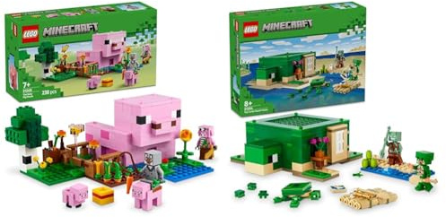 LEGO Minecraft The Baby Pig House + The Turtle Beach House Farm Animal Set 21268 + 21254