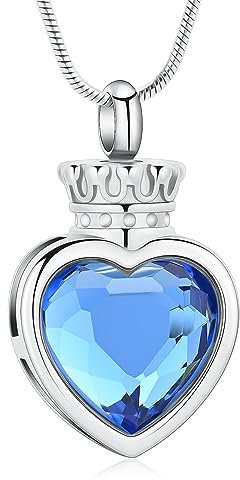 Ydmwannx Collier urne funéraire en acier inoxydable avec pendentif en forme de couronne et cœur pour femme, Acier inoxydable