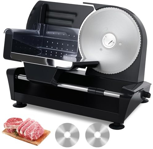 Electric Meat Slicer Machine, 200W Adjustable Thickness Slicing for Meat, Cheese, Bread, with 2 Stainless Steel Blades, Non-Slip Design for Home Use