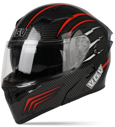 Motorrad-Klapphelme für Männer und Frauen Erwachsene Doppelspiegel-Sicherheits-Motorrad-Modularhelm mit unbedecktem Gesicht Geeignet für E-Bike-Roller-Commuting 3C DOT-Zertifizierung Rot XL