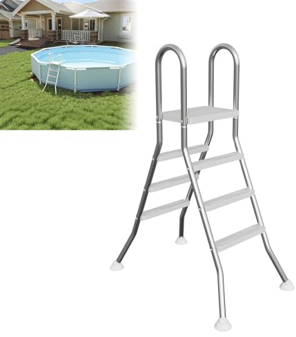 XMTECH Edelstahl Poolleiter 3 Stufen, mit Antirutsch-Stufen & ergonomischem Handlauf, Schwimmbadleiter & Einstiegsleiterr Silber, 150 kg Tragkraft, inkl. Montagematerial, für Poolhöhen bis zu 1,1 m