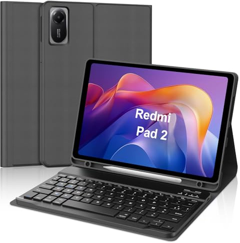 IVEOPPE Coque Clavier pour Xiaomi Redmi Pad SE/Redmi Pad 2 11, Étui Keyboard Bluetooth Magnétique Détachable Clavier (AZERTY, Français) avec Porte Crayon, Noir