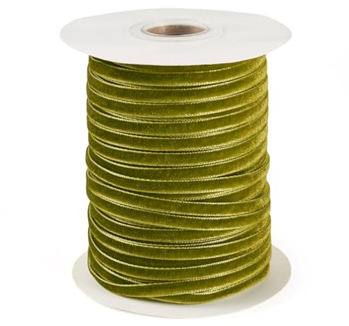 Spritewelry 45,7 m Samtband, 3 mm, Vintage, einseitig, Satinband, Dekoration, Spitzenborte für Geschenkverpackungen, Weihnachtskranz, Schleife, DIY, Basteln, Nähen, Olivgrün
