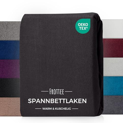 Carpe Sonno Frottee Spannbettlaken 90 x 200 Warm & Kuschelig - Winter Spannbettlaken 90x200cm Frottee Bettlaken 90x200 aus 80% Baumwolle - Oeko-TEX zertifiziertes Spannbetttuch Schwarz