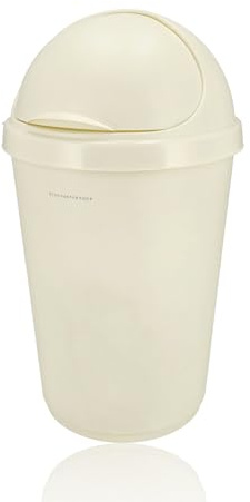 Papelera 50 L - Cubo de basura Cocina, Baño, & Más - Cestas de plástico con tapa deslizante - Cubo de basura para interiores (Creme)