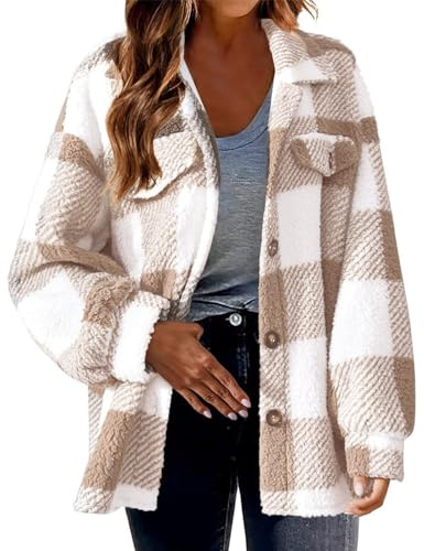 Veste Boutonnée Doublée En Sherpa Veste Oversize Femme Chemise Chaude Polaire Manteaux D'Hiver En Coton À Manches Longues