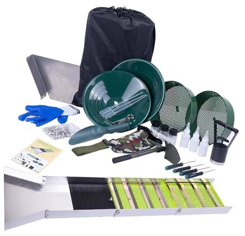 Luocute Kit de Recherche et de Prospection d'or, 50in 127cm Sluice Boxes Boîte Pliante Portable en Aluminium avec Accessoires, Outil de Prospection d'or pour Les Rivières, Les Ruisseaux