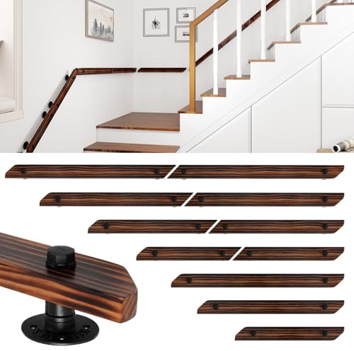 Ikodm Corrimano in legno di pino 100 cm, montaggio laterale, corrimano a muro antiscivolo, ringhiera di sicurezza per scale interni, adatto per anziani, bambini, marrone