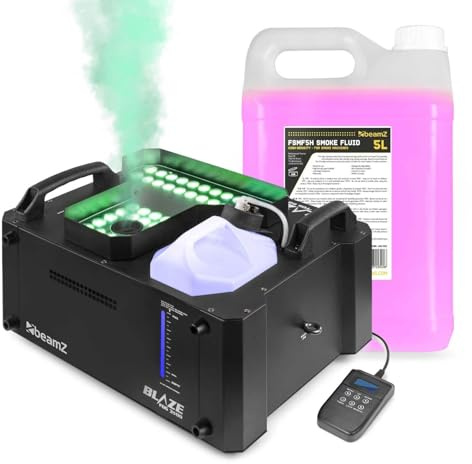 Pack BeamZ BLAZE3500 - Machine à Fumée LED 3500 W RGBA avec Jets Verticaux & Horizontaux, 48 LEDs 4-en-1 + Contrôle DMX + Télécommandes + 5 L de Liquide Inclus