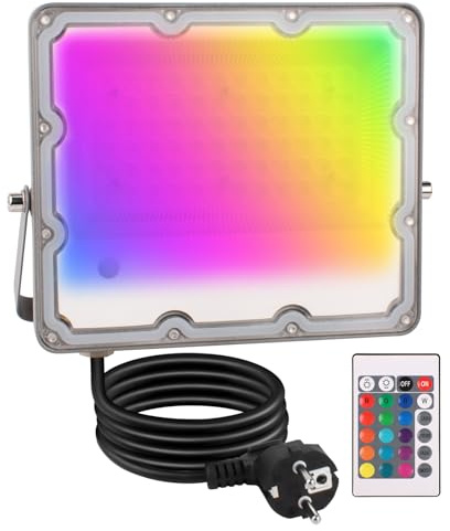 50W RGB Projecteur LED Extérieurs avec Télécommande, RVB Projecteur LED Exterieur Interieur Couleur, 16 Couleurs 4 Modes Neon Spot Led pour Jadin Patio, Fêtes, Terrasse, Noël (50W)