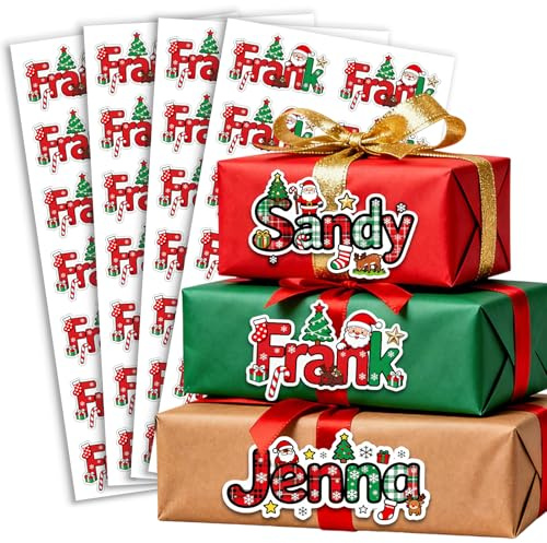 60Pcs Personalisierte Aufkleber Weihnachten, Personalisierte Weihnachtsnamen aufkleber, Sticker Weihnachten Etiketten Geschenkaufkleber (Style 1)