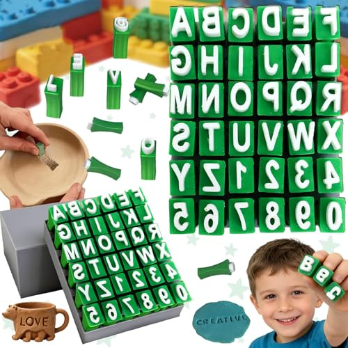 Liekadijiae 36 Stück Schlagbuchstaben Ton, Schachteln Buchstaben Stempel Ton, Alphabet Stempel für DIY Kunsthandwerk, Kunst und Handwerk Stempel Buchstaben Set (A-Z und 0-9, 2,99 x 2,5 x 1,3 Zoll)