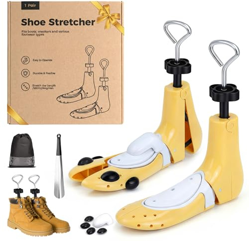 MoeQuliee Schuhspanner Herren Damen – 3-Wege Verstellbar Schuhdehner in Länge Breite Höhe, Schuhweiter für zu Enge Schuhe, Schuhdehner Schuhweiter für Sneaker Stiefel Wanderschuhe （Gelb, S, 36-40）