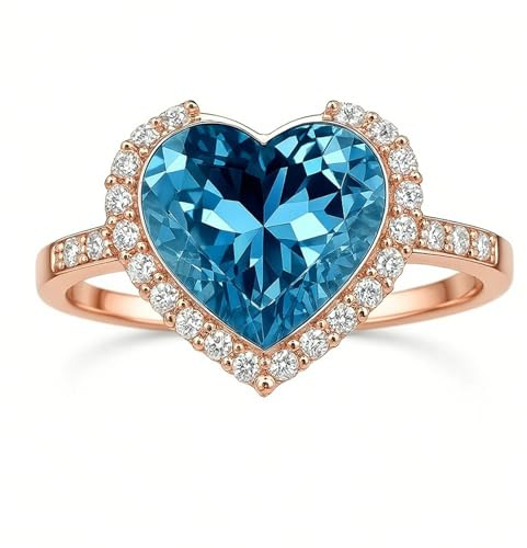 Ayoiow Halo-Herz Goldene Eheringe für Damen mit Topas und Diamant, Vorsteckring 585 Gold, 14 Karat Roségold Größe 57 (18.1)