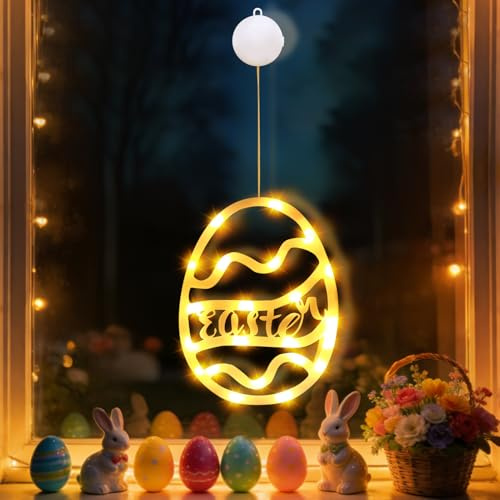 Vartegas Osterdeko LED Fensterbeleuchtung Lichterkette Ostern Deko Mit Timer Batterieantrieb Osterdeko Outdoor Fensterdeko Beleuchtet Ganzjährig Für Fenster Deko (D)