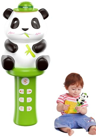 Microfono per bambini karaoke, microfono per cantare bambini Cartoon Panda | Giocattolo di canto musicale interattivo, di apprendimento precoce wireless per bambini, ragazze