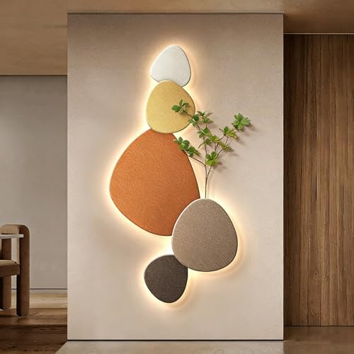 Decorazione da Parete LED 3D, Scultura Murale in Arenaria, Quadro in Rilievo con Retroilluminazione, Grande per Soggiorno Camera Letto Ingresso Corridoio(A,70 * 140CM)